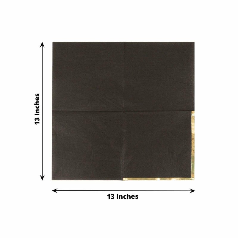 50 Pack Black Soft 2 Ply Paper Beverage Napkins with Gold Foil Edge, Disposable Cocktail Napkins – 6.5″x6.5″  |   Paper Napkins Paper Napkins Black