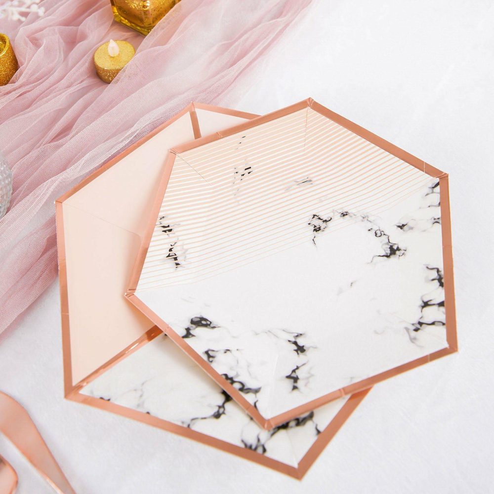 50 Pack Blush Marble Paper Plates, Disposable Hexagon Plates With Rose Gold Foil Rim 25 Guest Set 8″ and 10″  |   Eco-Friendly & Paper Plates Disposable Plates Eco-Friendly & Paper Plates