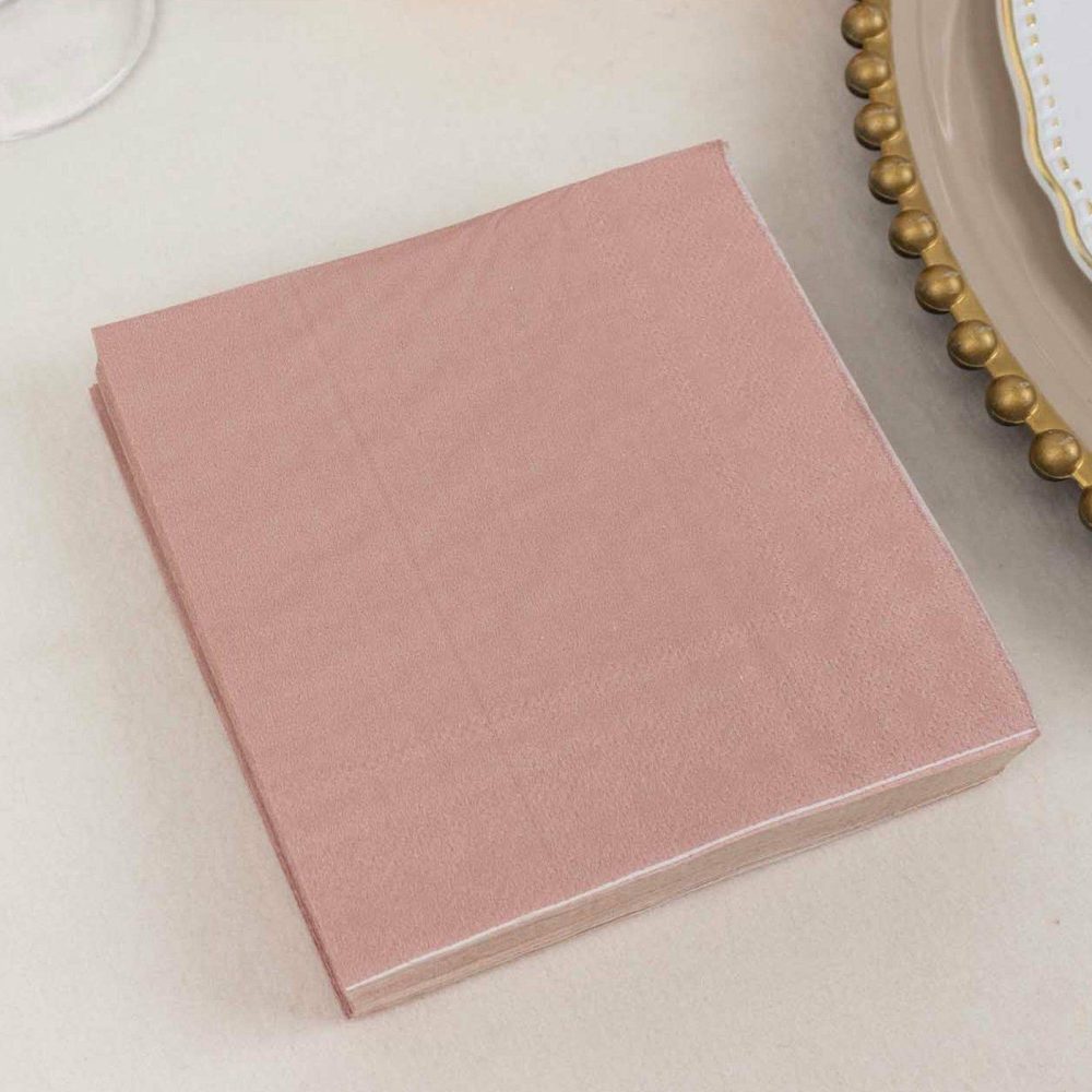 50 Pack Dusty Rose Soft 2-Ply Paper Beverage Napkins, Disposable Cocktail Napkins 18GSM – 5″x5″  |   Paper Napkins Paper Napkins Dusty rose