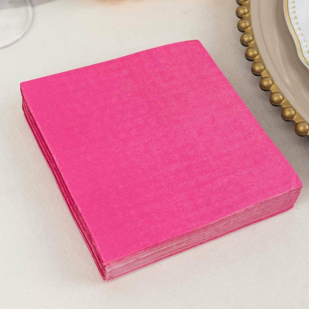 50 Pack Fuchsia Soft 2-Ply Paper Beverage Napkins, Disposable Cocktail Napkins 18GSM – 5″x5″  |   Paper Napkins Paper Napkins Fuchsia