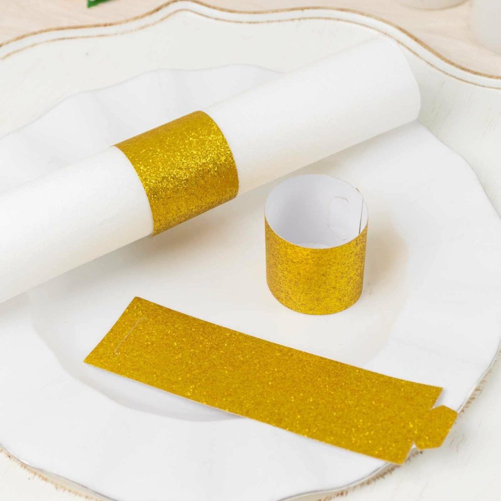 50 Pack Gold Glitter Paper Napkin Rings, Disposable Napkin Holders – 1.5″  |   Napkin Rings Cloth Napkins Gold