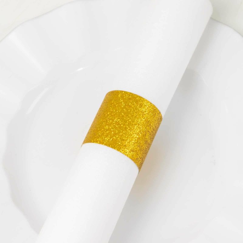 50 Pack Gold Glitter Paper Napkin Rings, Disposable Napkin Holders – 1.5″  |   Napkin Rings Cloth Napkins Gold