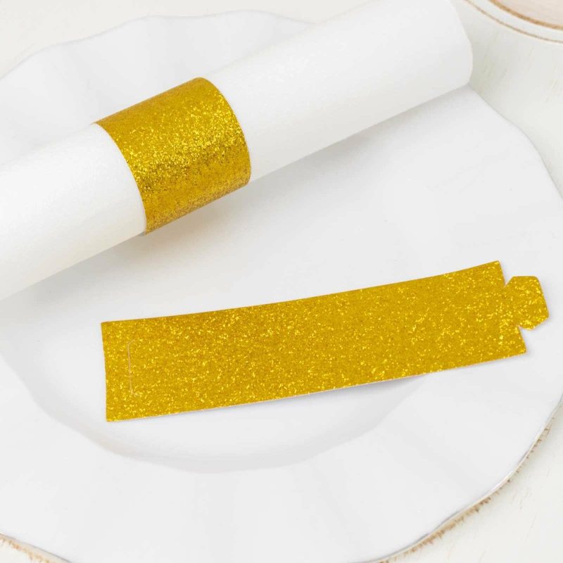 50 Pack Gold Glitter Paper Napkin Rings, Disposable Napkin Holders – 1.5″  |   Napkin Rings Cloth Napkins Gold