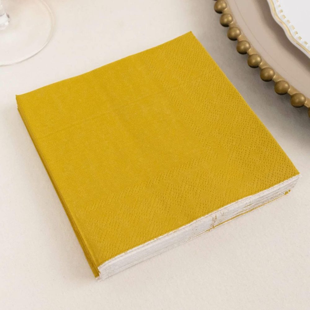 50 Pack Gold Soft 2-Ply Paper Beverage Napkins, Disposable Cocktail Napkins 18 GSM – 5″x5″  |   Paper Napkins Paper Napkins Gold