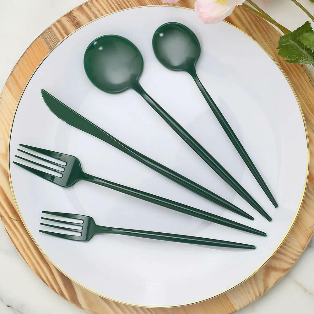 50 Pack Hunter Emerald Green Heavy Duty Plastic Utensil Set, Premium Disposable Sleek Cutlery Flatware  |   Cutlery Cutlery Cutlery