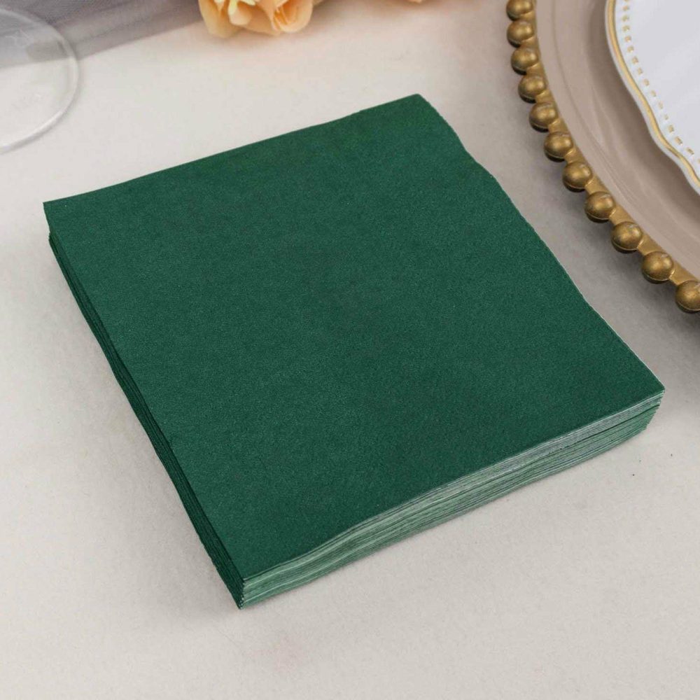 50 Pack Hunter Emerald Green Soft 2-Ply Paper Beverage Napkins, Disposable Cocktail Napkins 18GSM – 5″x5″  |   Paper Napkins Paper Napkins Hunter Emerald Green