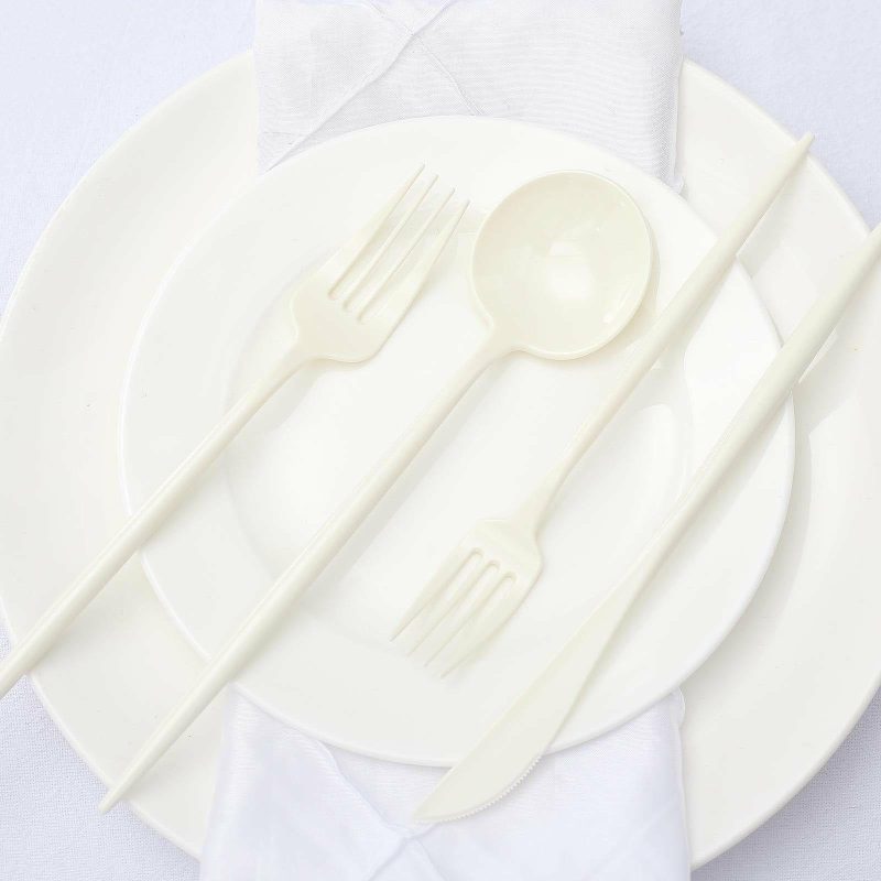 50 Pack Ivory Heavy Duty Plastic Utensil Set, Premium Disposable Sleek Cutlery Flatware  |   Cutlery Cutlery Cutlery