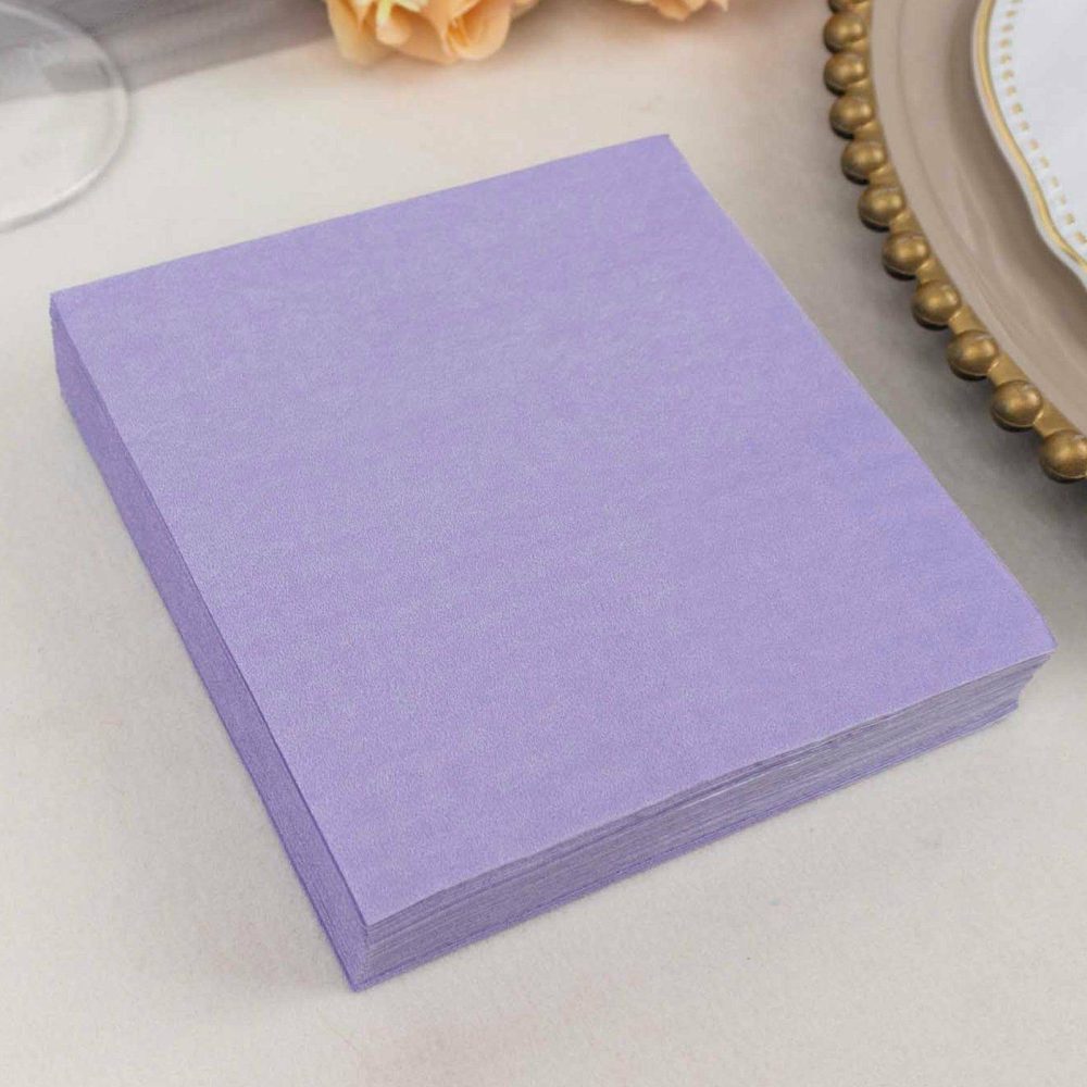 50 Pack Lavender Lilac Soft 2-Ply Paper Beverage Napkins, Disposable Cocktail Napkins 18GSM – 5″x5″  |   Paper Napkins Paper Napkins Lavender Lilac