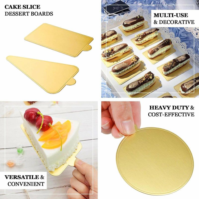 50 Pack Mini Gold Triangle Dessert Slice Paper Trays, Cake Boards 2.8″x 4.5″  |   Mini Trays & Jars Mini Dishes & Bowls Mini Trays & Jars