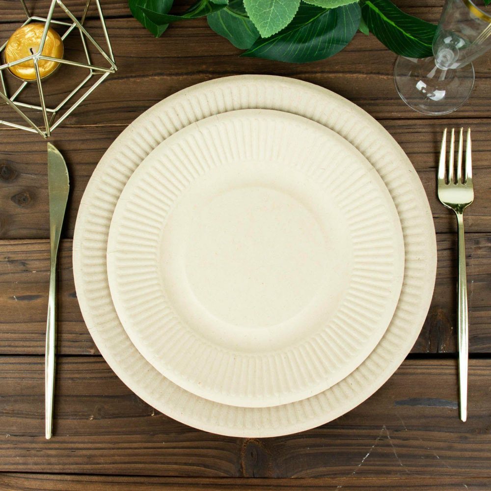 50 Pack Natural Biodegradable Bagasse Dessert Plates, Eco Friendly Disposable Sugarcane Appetizer/Salad Plates 8″  |   Eco-Friendly & Paper Plates Disposable Plates Eco-Friendly & Paper Plates