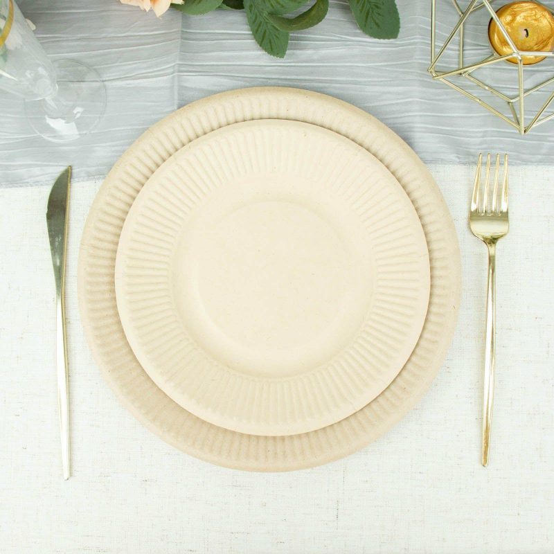 50 Pack Natural Biodegradable Bagasse Dessert Plates, Eco Friendly Disposable Sugarcane Appetizer/Salad Plates 8″  |   Eco-Friendly & Paper Plates Disposable Plates Eco-Friendly & Paper Plates