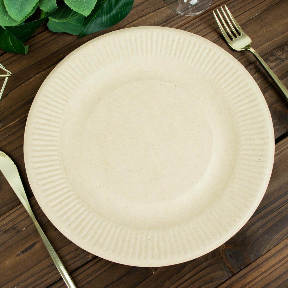 50 Pack Natural Biodegradable Bagasse Dinner Plates, Eco Friendly Disposable Sugarcane Party Plates 10″  |   Eco-Friendly & Paper Plates Disposable Plates Eco-Friendly & Paper Plates