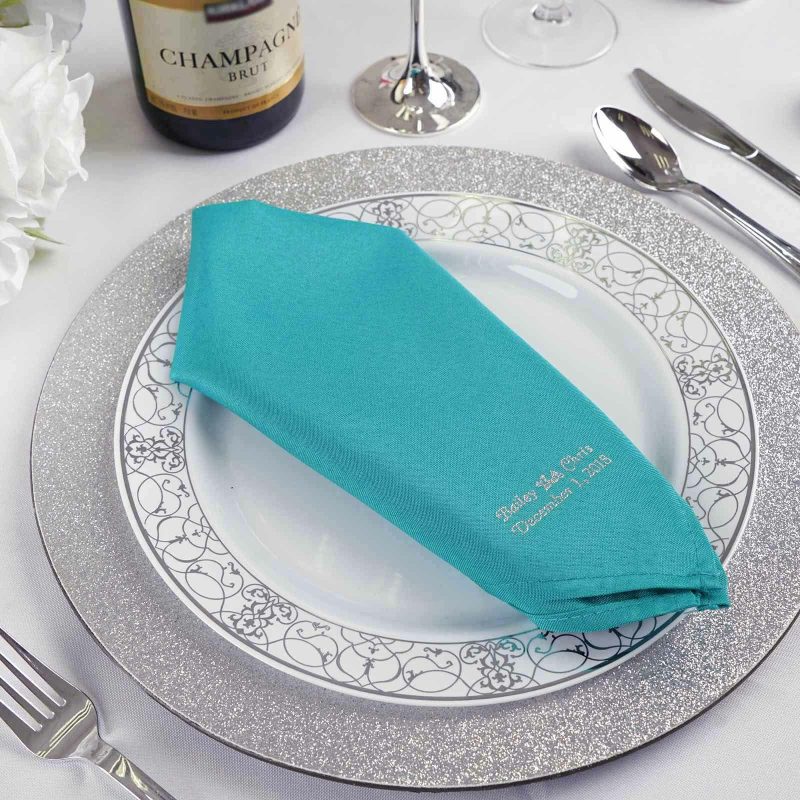 50 Pack Personalized Cloth Dinner Napkin Wedding Favors, Polyester With Small Emblem  |   Polyester Cloth Napkins Polyester