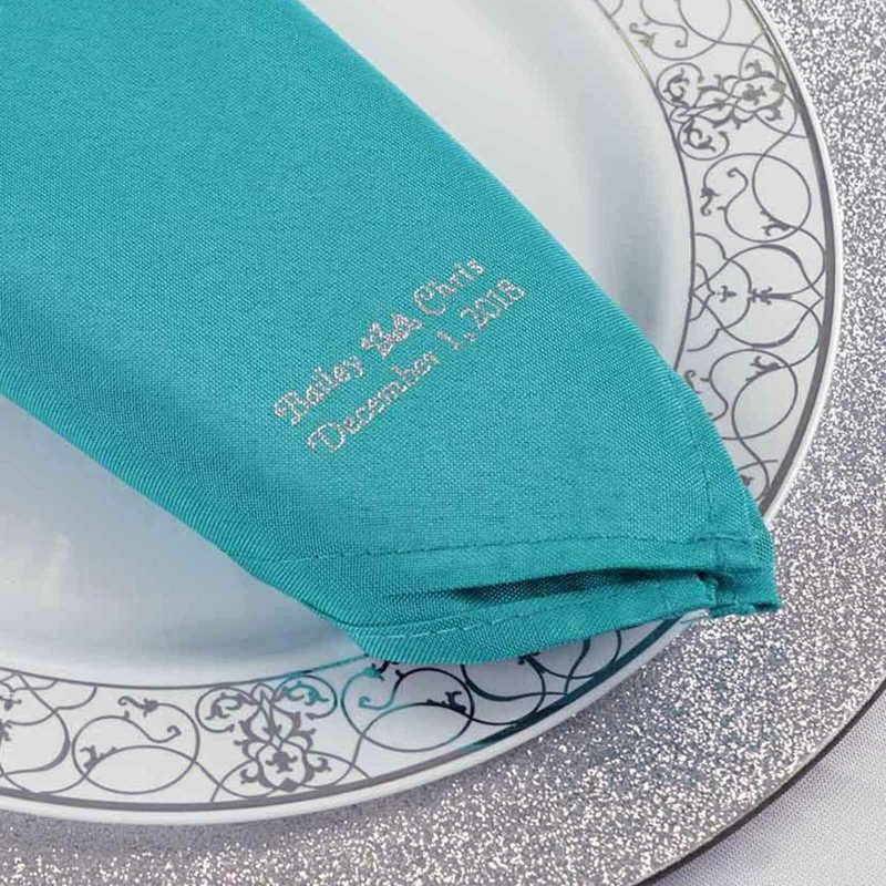 50 Pack Personalized Cloth Dinner Napkin Wedding Favors, Polyester With Small Emblem  |   Polyester Cloth Napkins Polyester