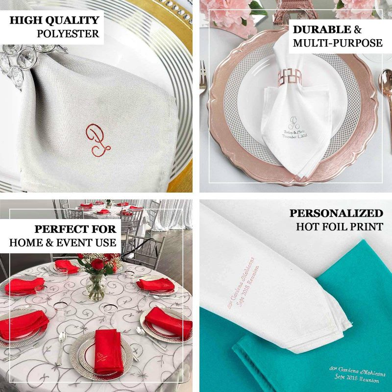 50 Pack Personalized Cloth Dinner Napkin Wedding Favors, Polyester With Small Emblem  |   Polyester Cloth Napkins Polyester