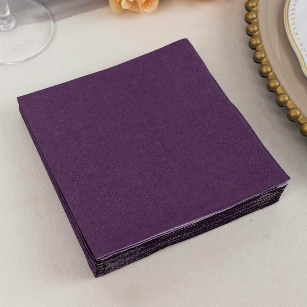 50 Pack Purple Soft 2-Ply Paper Beverage Napkins, Disposable Cocktail Napkins 18GSM – 5″x5″  |   Paper Napkins Paper Napkins Paper Napkins