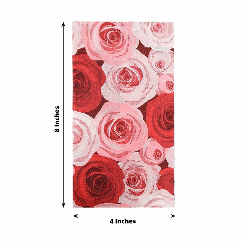 50 Pack Red Pink Floral Rose Design Paper Napkins, Soft 2-Ply Elegant Garden Disposable Dinner Napkins  |   Paper Napkins Paper Napkins Paper Napkins