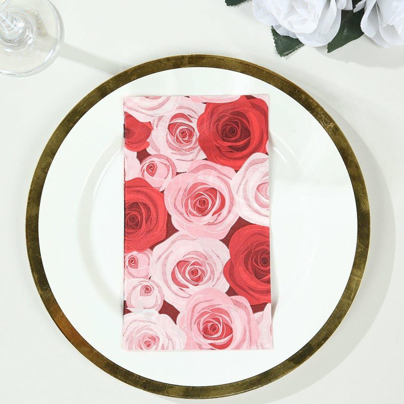 50 Pack Red Pink Floral Rose Design Paper Napkins, Soft 2-Ply Elegant Garden Disposable Dinner Napkins  |   Paper Napkins Paper Napkins Paper Napkins