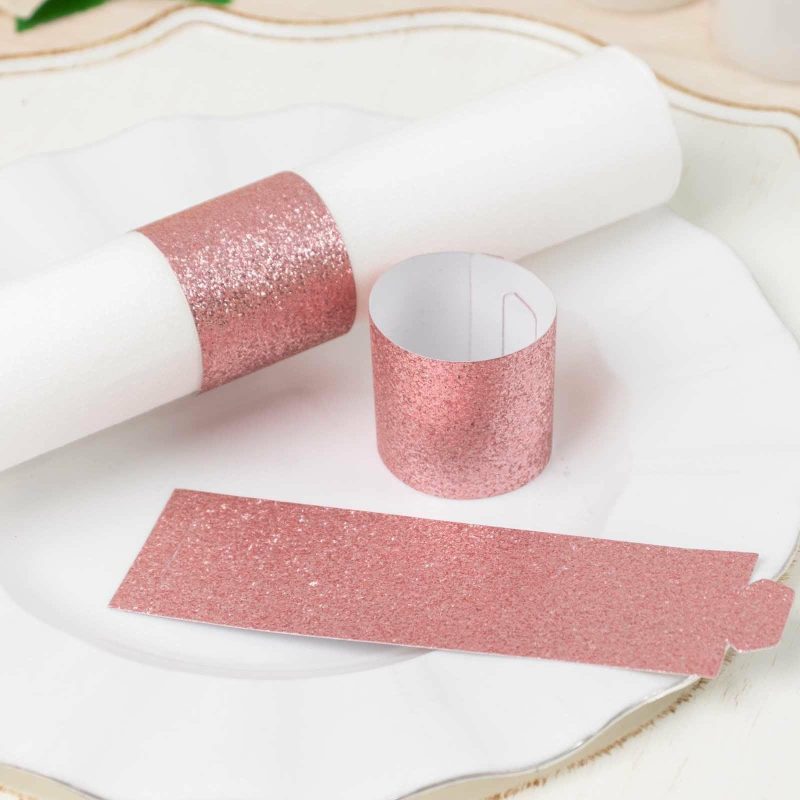 50 Pack Rose Gold Glitter Paper Napkin Rings, Disposable Napkin Holders – 1.5″  |   Napkin Rings Cloth Napkins Napkin Rings