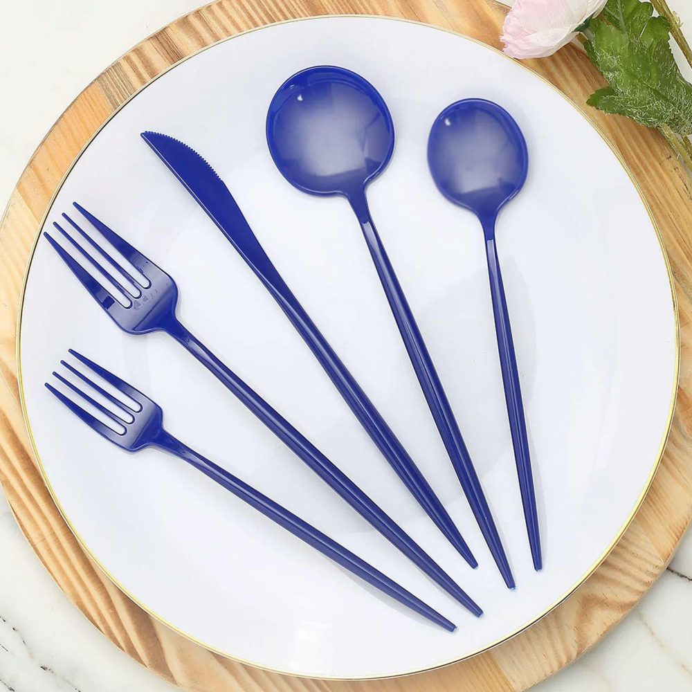 50 Pack Royal Blue Heavy Duty Plastic Utensil Set, Premium Disposable Sleek Cutlery Flatware  |   Cutlery Cutlery Cutlery