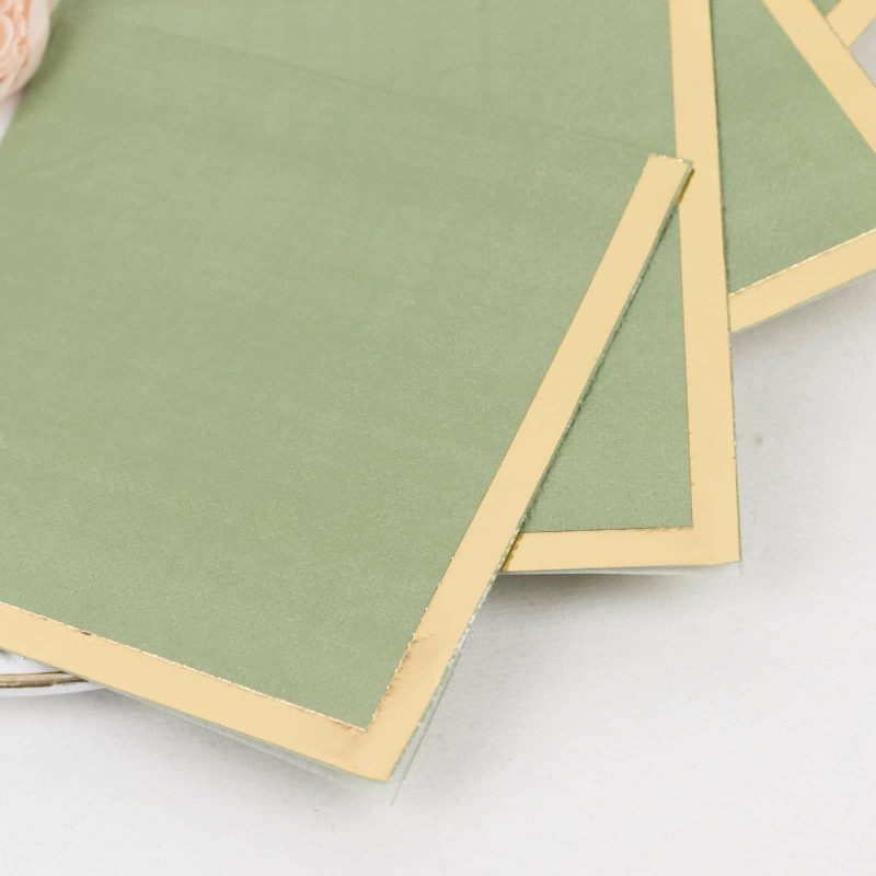 50 Pack Sage Green Paper Beverage Napkins with Gold Foil Edge, Soft 2 Ply Disposable Cocktail Napkins – 5″x5″  |   Paper Napkins Paper Napkins Paper Napkins