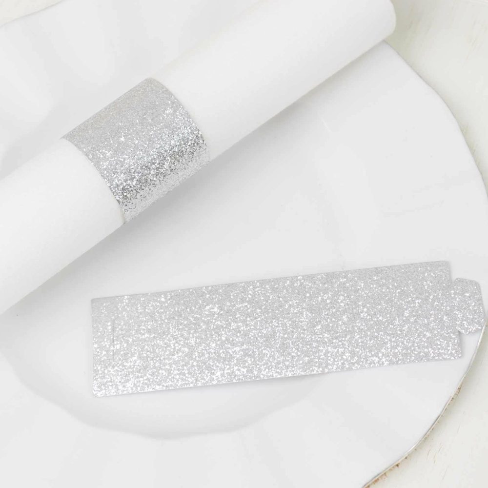 50 Pack Silver Glitter Paper Napkin Rings, Disposable Napkin Holders – 1.5″  |   Napkin Rings Cloth Napkins Napkin Rings