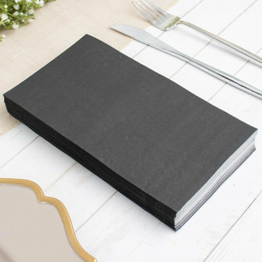 50 Pack Soft Black Dinner Party Paper Napkins, Wedding Reception Cocktail Beverage Napkins 2 Ply  |   Paper Napkins Paper Napkins Black