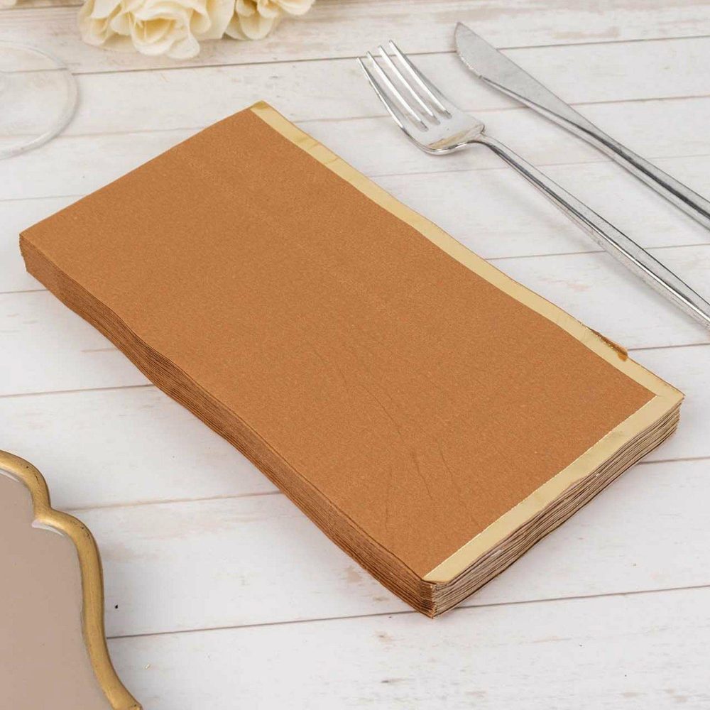 50 Pack Terracotta Soft 2 Ply Dinner Paper Napkins with Gold Foil Edge, Disposable Party Napkins  |   Paper Napkins Paper Napkins Paper Napkins