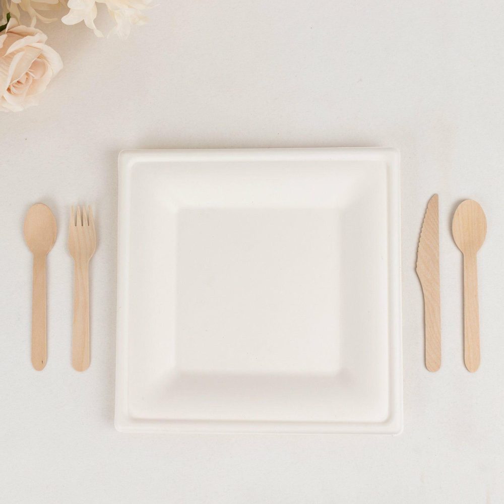 50 Pack White Biodegradable Bagasse Square Dinner Plates, Eco Friendly Disposable Sugarcane Party Plates 10″  |   Eco-Friendly & Paper Plates Disposable Plates Eco-Friendly & Paper Plates