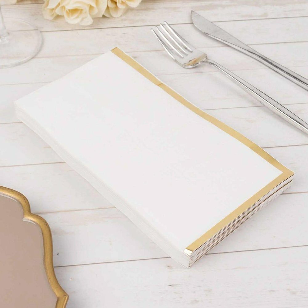 50 Pack White Soft 2 Ply Dinner Paper Napkins with Gold Foil Edge, Disposable Party Napkins  |   Paper Napkins Paper Napkins Paper Napkins