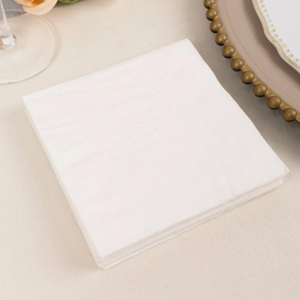 50 Pack White Soft 2-Ply Paper Beverage Napkins, Disposable Cocktail Napkins 18 GSM 5″x5″  |   Paper Napkins Paper Napkins Paper Napkins