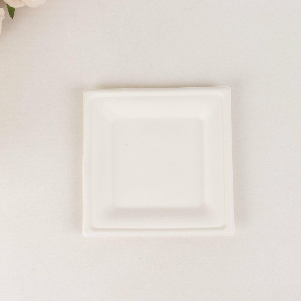 50 Pack White Square Biodegradable Bagasse Salad Plates, Eco-friendly Disposable Sugarcane Appetizer Dessert Party Plates 6″  |   Disposable Salad/Dessert Plates Disposable Plates Disposable Salad/Dessert Plates