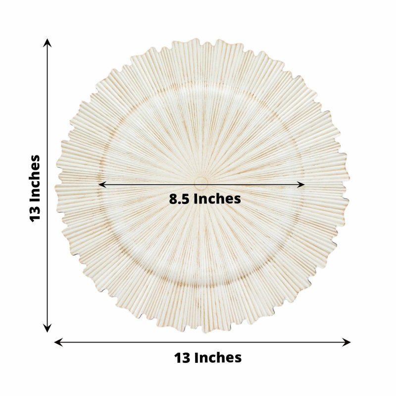 6 Pack Antique White Sunray Acrylic Plastic Serving Plates, Round Scalloped Rim Disposable Charger Plates 13″  |   Acrylic Charger Plates Acrylic Charger Plates Acrylic Charger Plates