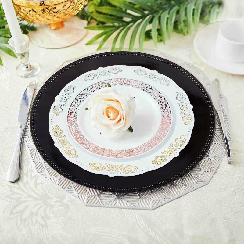 6 Pack Beaded Black Acrylic Charger Plate, Plastic Round Dinner Charger Event Tabletop Decor 13″  |   Acrylic Charger Plates Acrylic Charger Plates Acrylic Charger Plates