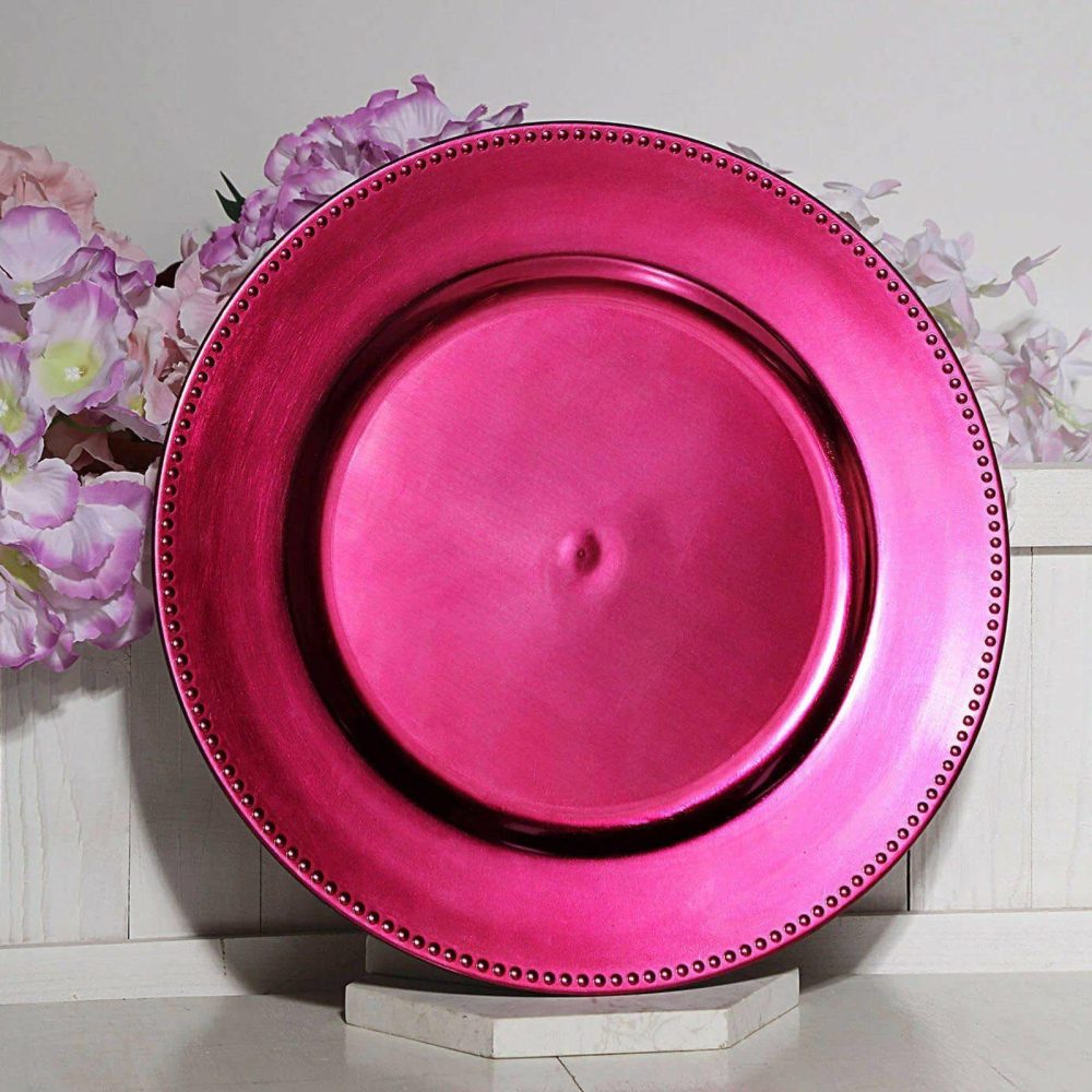 6 Pack Beaded Hot Pink Acrylic Charger Plate, Plastic Round Dinner Charger Event Tabletop Decor 13″  |   Acrylic Charger Plates Acrylic Charger Plates Acrylic Charger Plates