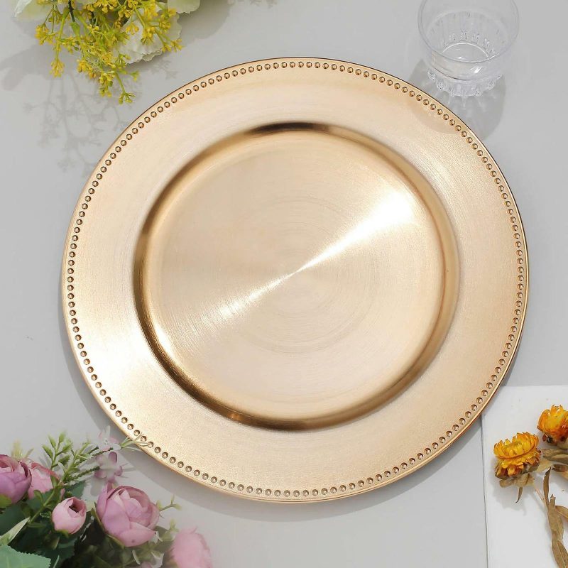 6 Pack Beaded Metallic Gold Acrylic Charger Plate, Plastic Round Dinner Charger Event Tabletop Decor 13″  |   Acrylic Charger Plates Acrylic Charger Plates Acrylic Charger Plates