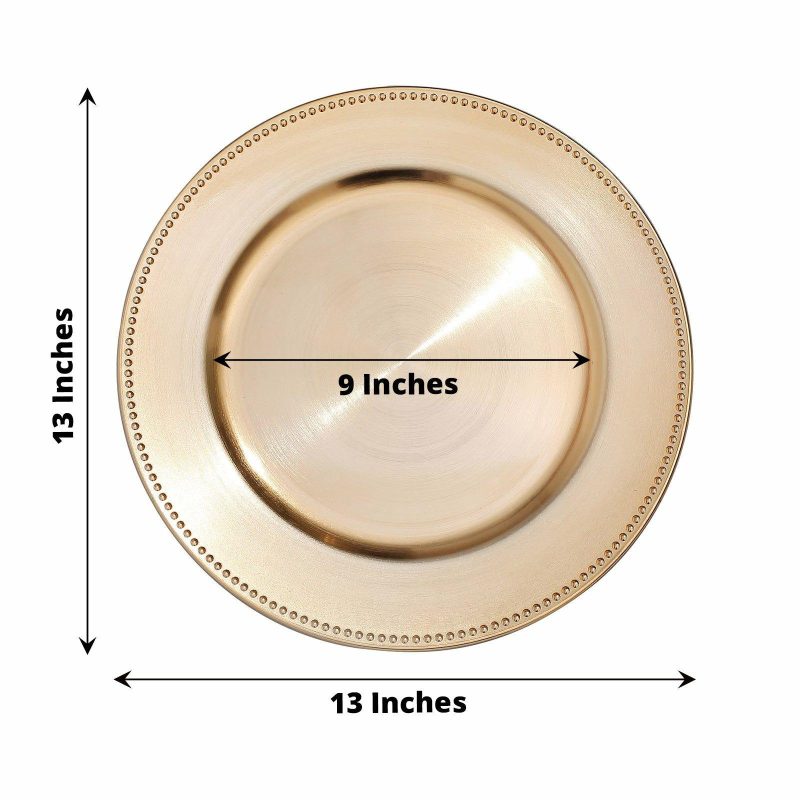 6 Pack Beaded Metallic Gold Acrylic Charger Plate, Plastic Round Dinner Charger Event Tabletop Decor 13″  |   Acrylic Charger Plates Acrylic Charger Plates Acrylic Charger Plates