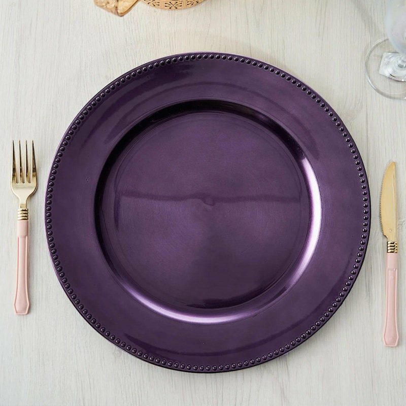 6 Pack Beaded Purple Acrylic Charger Plate, Plastic Round Dinner Charger Event Tabletop Decor 13″  |   Acrylic Charger Plates Acrylic Charger Plates Acrylic Charger Plates