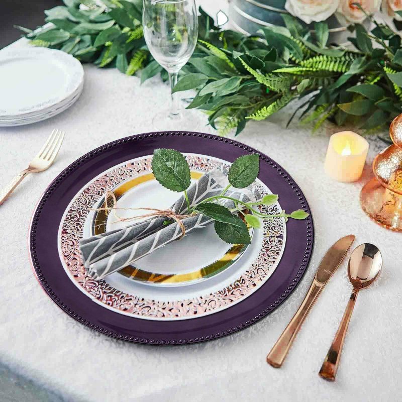 6 Pack Beaded Purple Acrylic Charger Plate, Plastic Round Dinner Charger Event Tabletop Decor 13″  |   Acrylic Charger Plates Acrylic Charger Plates Acrylic Charger Plates