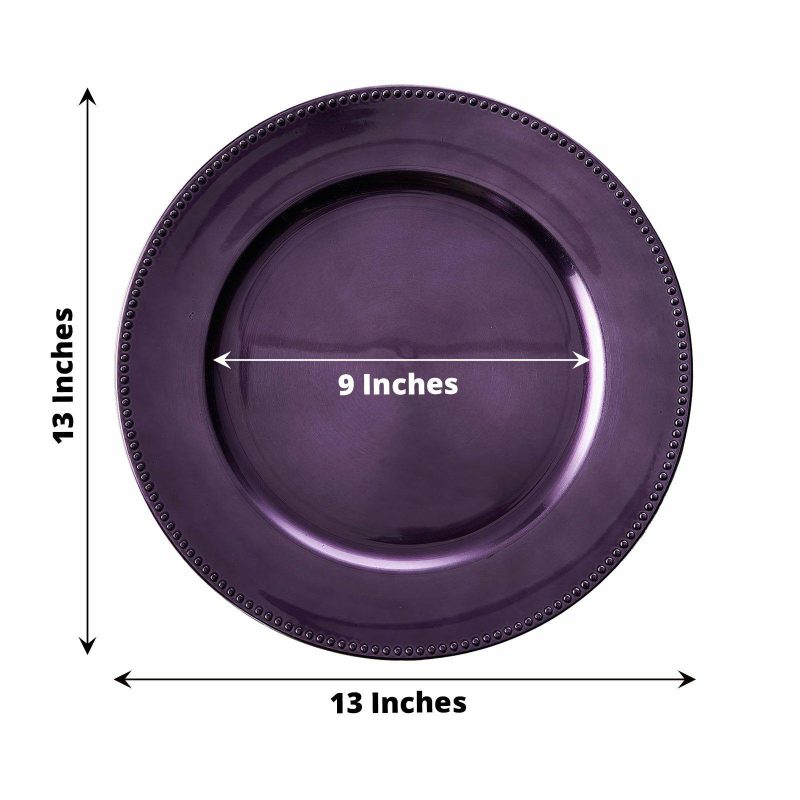 6 Pack Beaded Purple Acrylic Charger Plate, Plastic Round Dinner Charger Event Tabletop Decor 13″  |   Acrylic Charger Plates Acrylic Charger Plates Acrylic Charger Plates