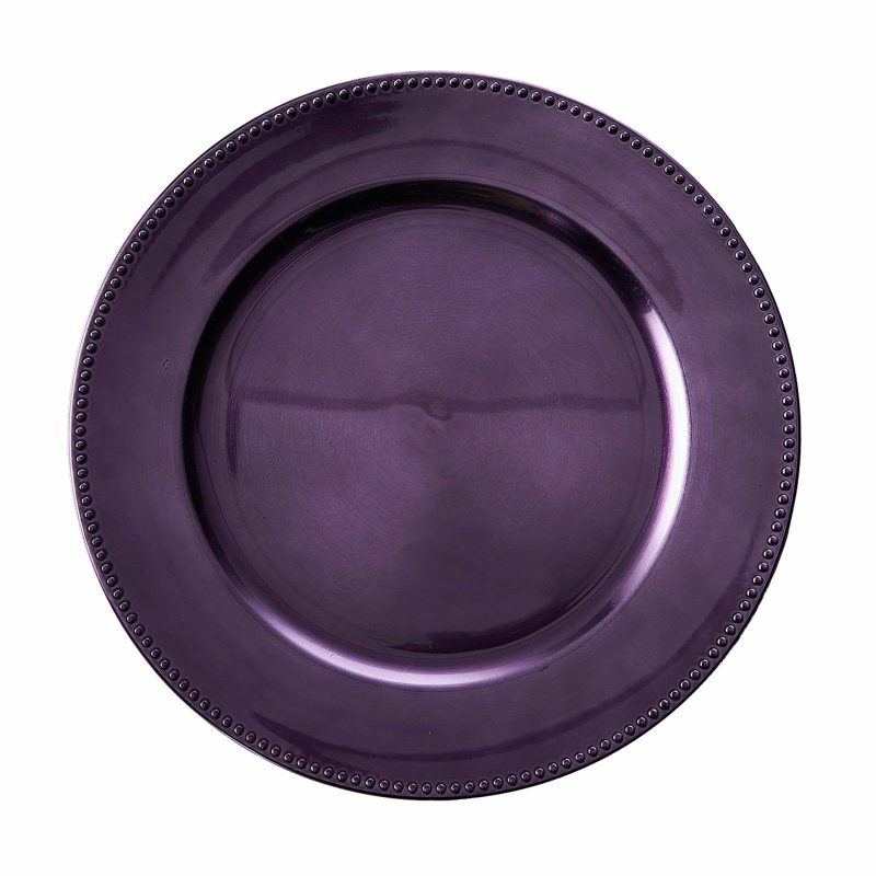 6 Pack Beaded Purple Acrylic Charger Plate, Plastic Round Dinner Charger Event Tabletop Decor 13″  |   Acrylic Charger Plates Acrylic Charger Plates Acrylic Charger Plates