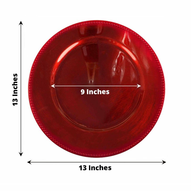 6 Pack Beaded Red Acrylic Charger Plate, Plastic Round Dinner Charger Event Tabletop Decor 13″  |   Acrylic Charger Plates Acrylic Charger Plates Acrylic Charger Plates