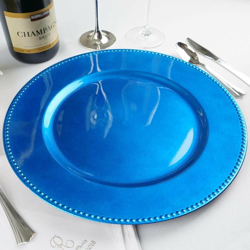 6 Pack Beaded Royal Blue Acrylic Charger Plate, Plastic Round Dinner Charger Event Tabletop Decor 13″  |   Acrylic Charger Plates Acrylic Charger Plates Acrylic Charger Plates