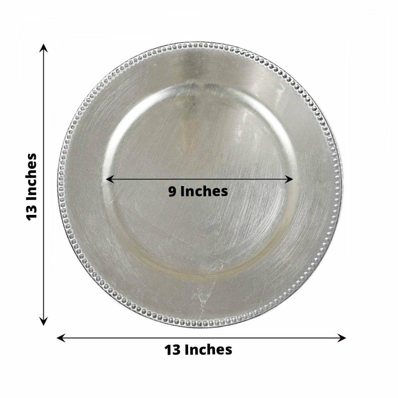 6 Pack Beaded Silver Acrylic Charger Plate, Plastic Round Dinner Charger Event Tabletop Decor 13″  |   Acrylic Charger Plates Acrylic Charger Plates Acrylic Charger Plates