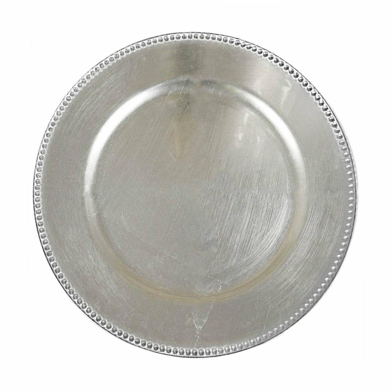 6 Pack Beaded Silver Acrylic Charger Plate, Plastic Round Dinner Charger Event Tabletop Decor 13″  |   Acrylic Charger Plates Acrylic Charger Plates Acrylic Charger Plates