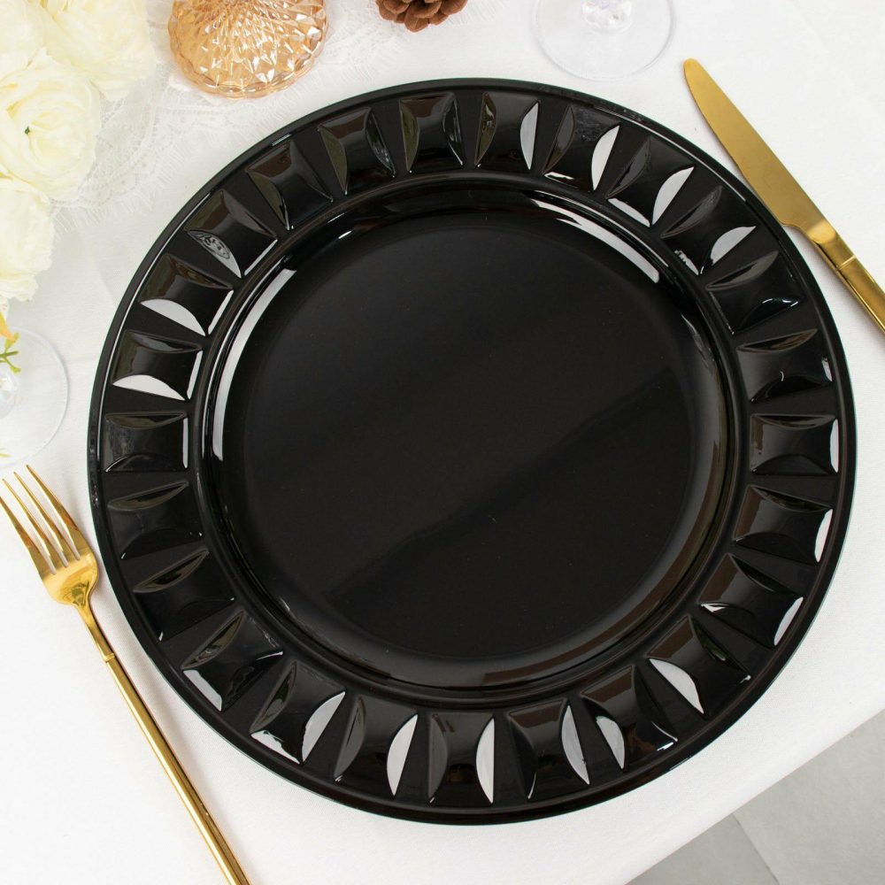 6 Pack Black Round Bejeweled Rim Plastic Dinner Serving Trays, Disposable Charger Plates 13″  |   Acrylic Charger Plates Acrylic Charger Plates Acrylic Charger Plates