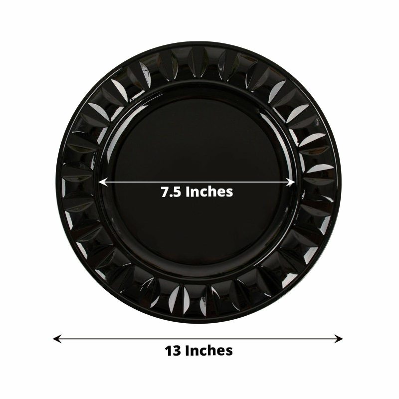 6 Pack Black Round Bejeweled Rim Plastic Dinner Serving Trays, Disposable Charger Plates 13″  |   Acrylic Charger Plates Acrylic Charger Plates Acrylic Charger Plates