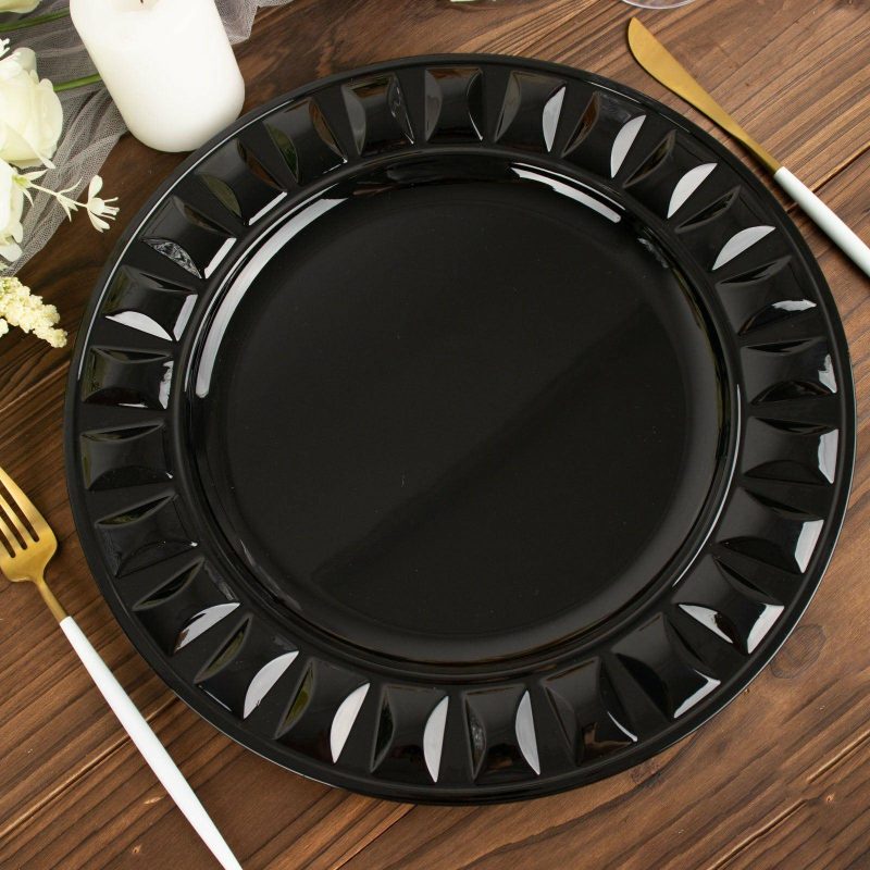 6 Pack Black Round Bejeweled Rim Plastic Dinner Serving Trays, Disposable Charger Plates 13″  |   Acrylic Charger Plates Acrylic Charger Plates Acrylic Charger Plates