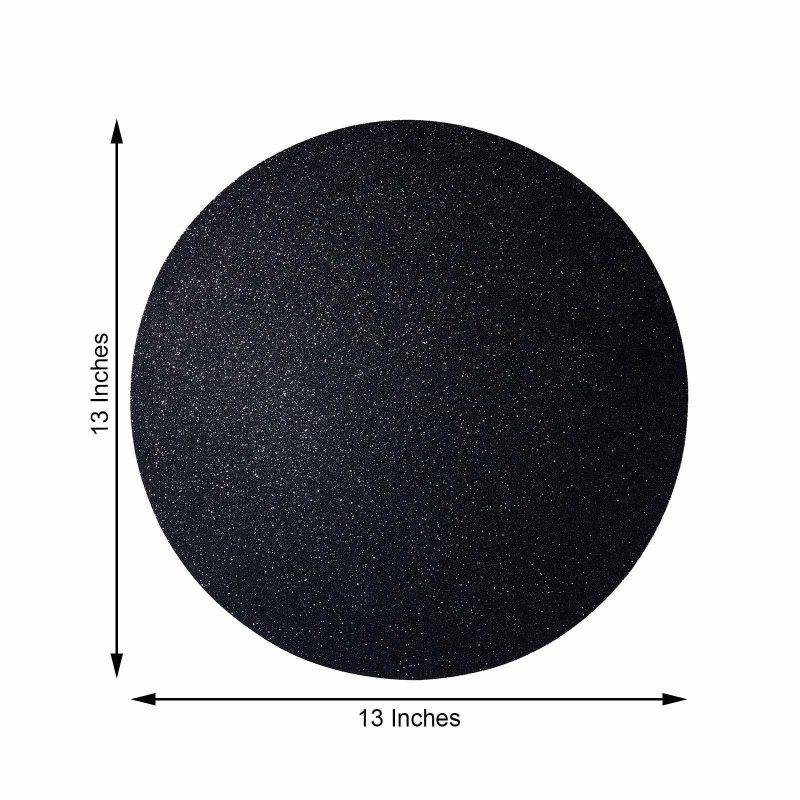 6 Pack Black Sparkle Placemats, Non Slip Decorative Round Glitter Table Mat  |   Reusable Placemats Charger Plates Black