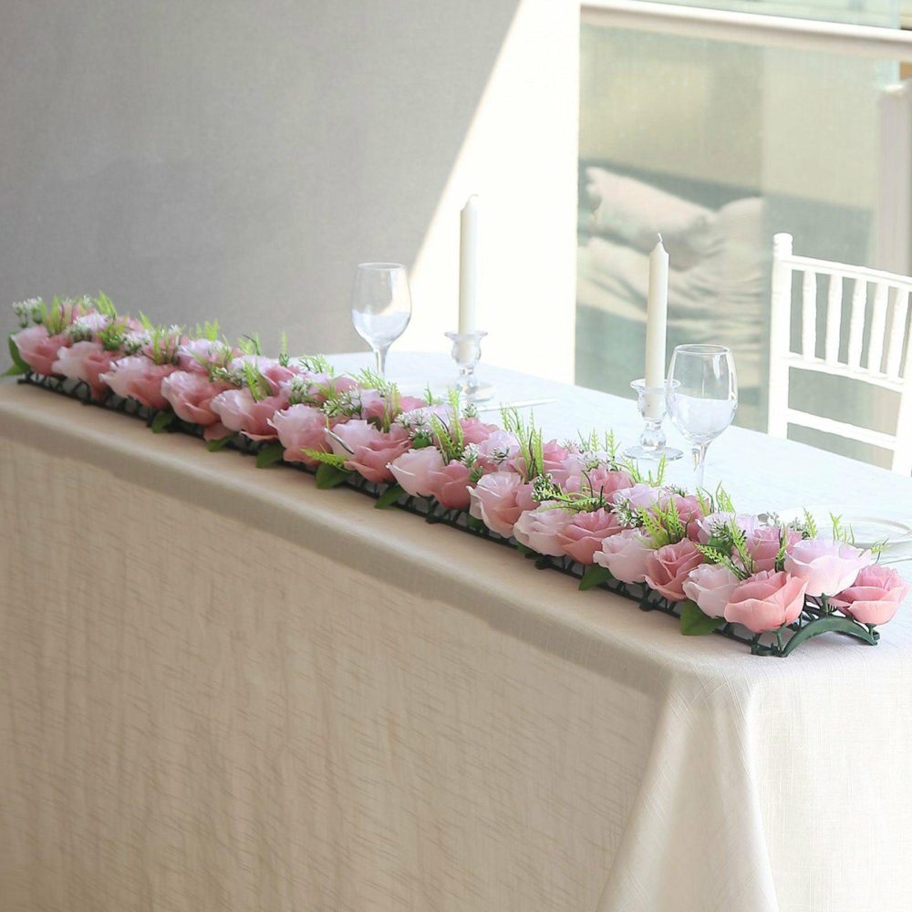 6 Pack Blush Dusty Rose Silk Flower Panel Table Runner, Artificial Floral Arrangements Dining Table Decor – 20″x8″  |   Stylish Stylish Blush